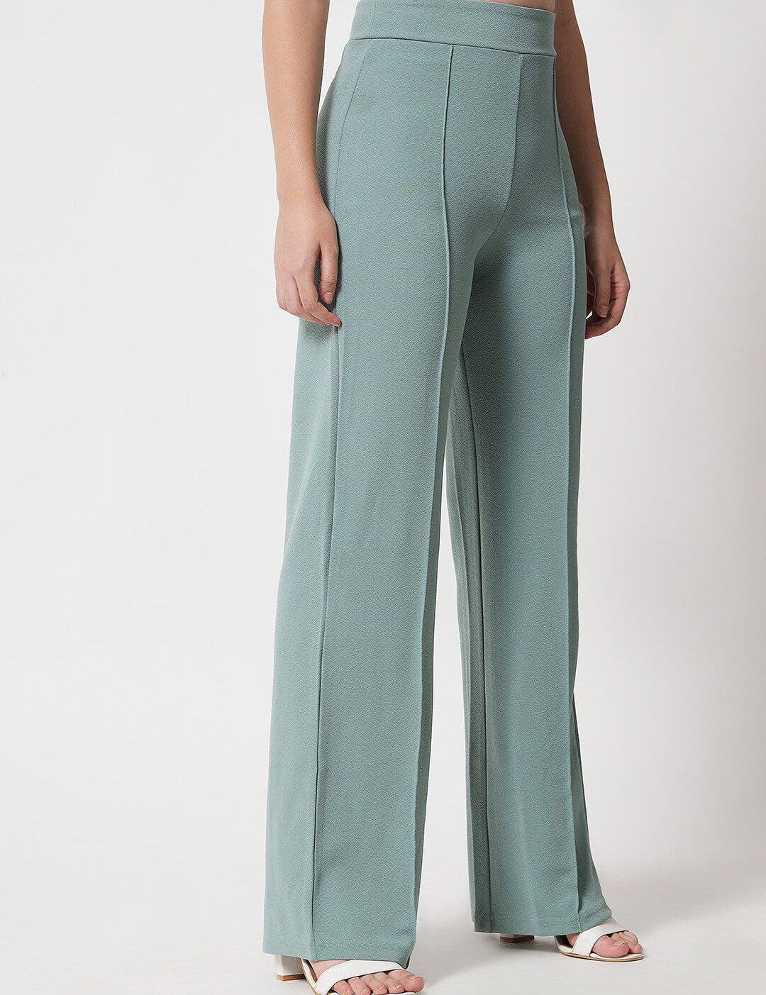 Kotty Women Green Relaxed Straight Fit High-Rise Easy Wash Trousers