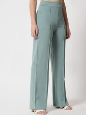 Kotty Women Green Relaxed Straight Fit High-Rise Easy Wash Trousers