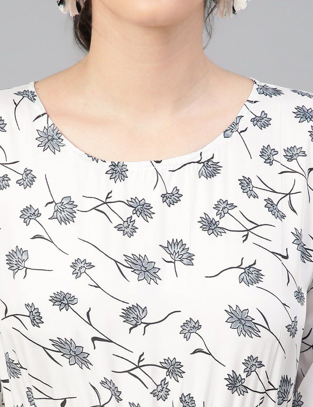 Kotty Floral Printed Puff Sleeves Fit & Flare Midi Dress