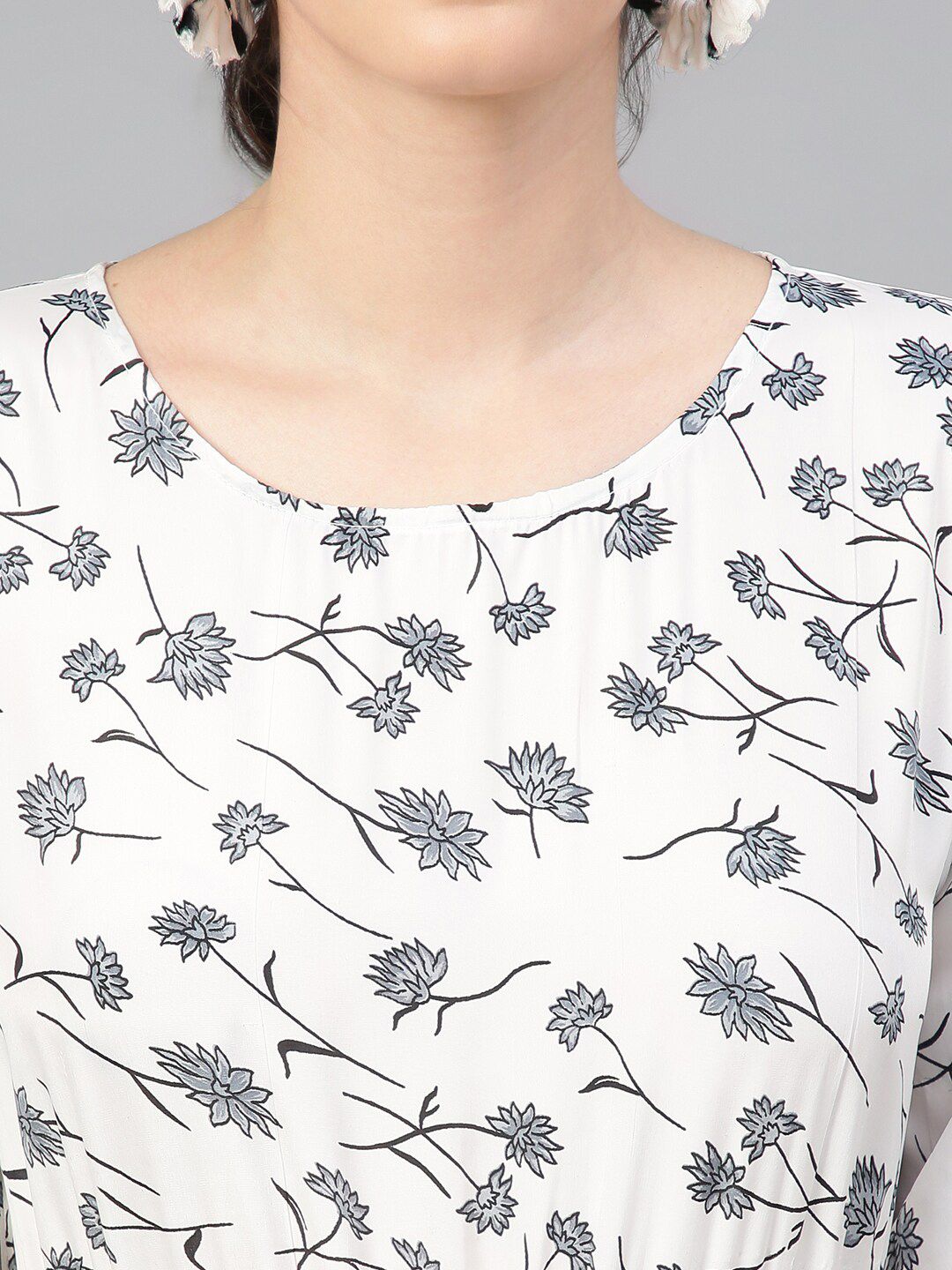 Kotty Floral Printed Puff Sleeves Fit & Flare Midi Dress