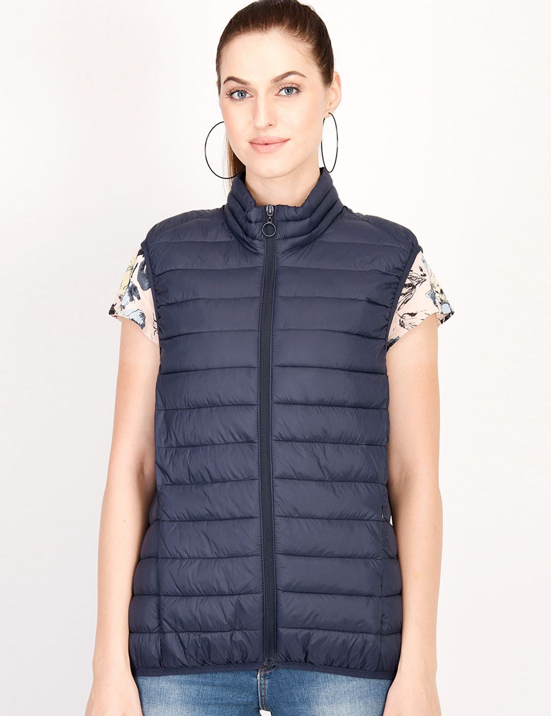 Kotty Women Navy Blue Solid Insulator Puffer Jacket