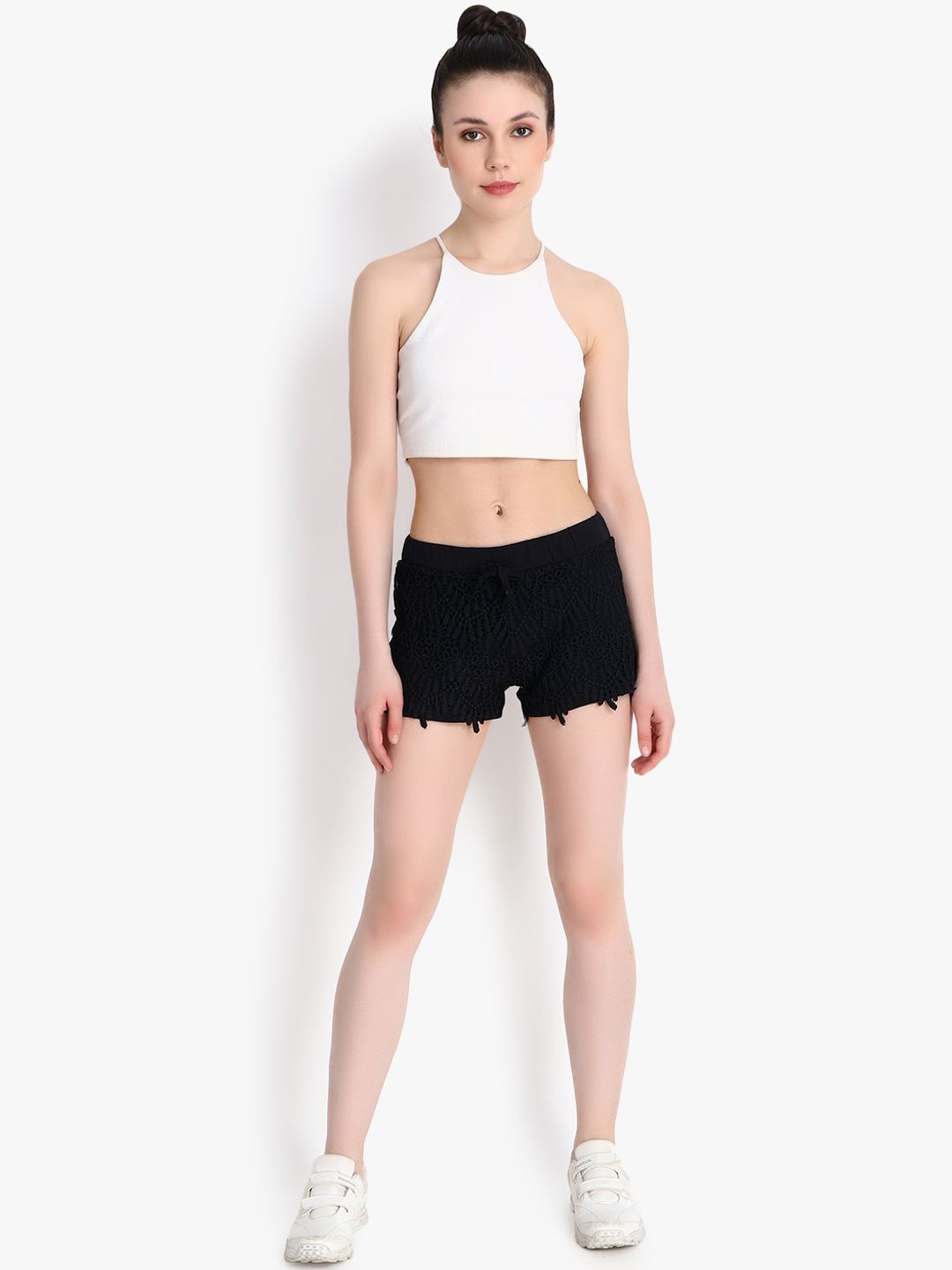 Kotty Women Black Self Design Regular Fit Regular Shorts