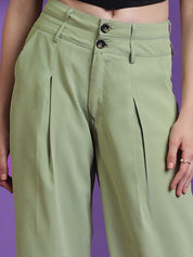Kotty Women Solid Relaxed Straight Fit Mid-Rise Easy Wash Pleated Regular Trousers