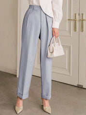 Kotty Women Striped Relaxed Straight Leg Straight Fit High-Rise Cotton Pleated Trousers