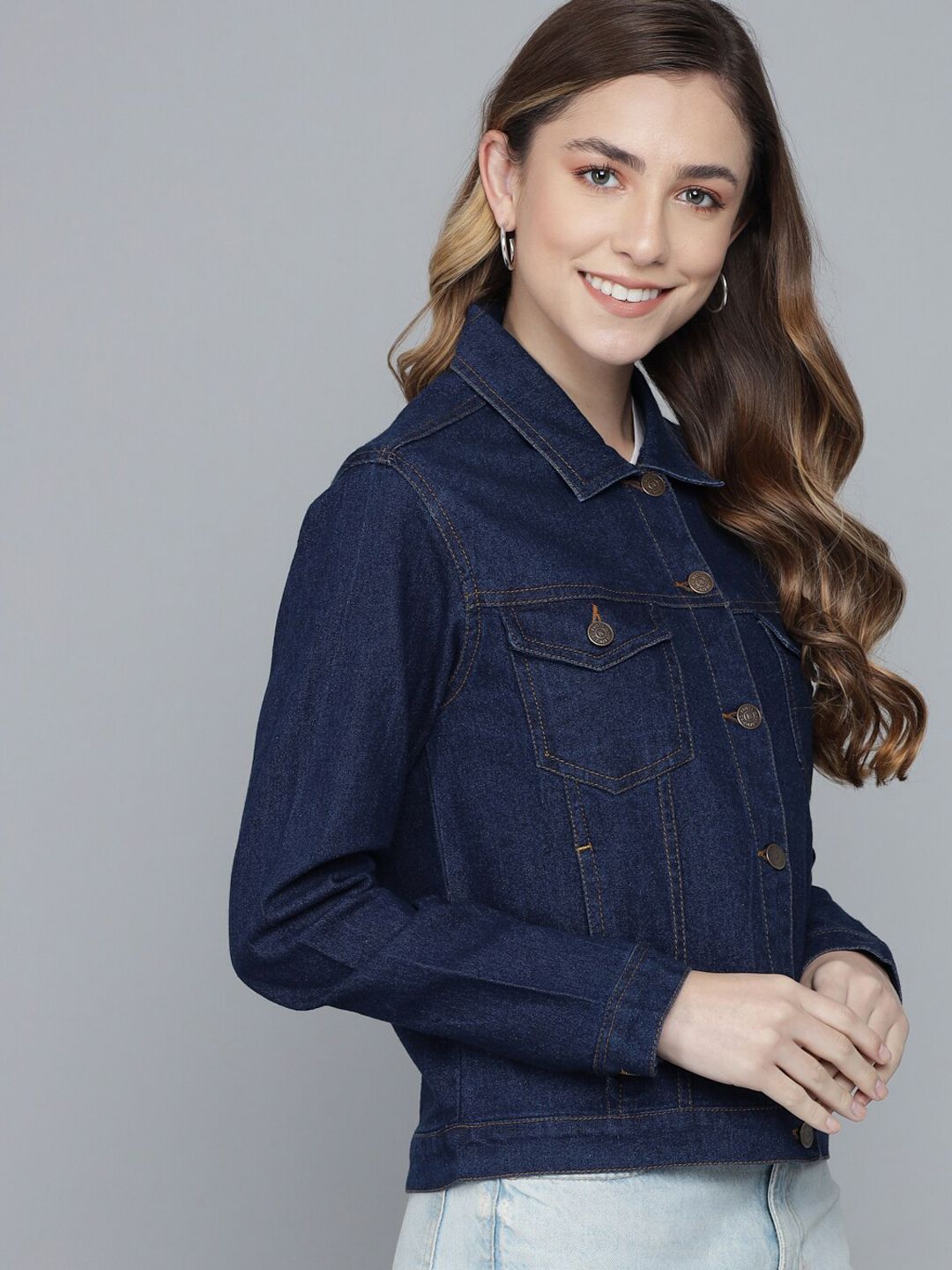 Kotty Women Blue Washed Lightweight Denim Jacket 