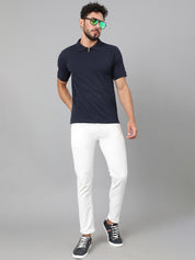 Kotty Navy Blue Polo Collar Cotton T-shirt