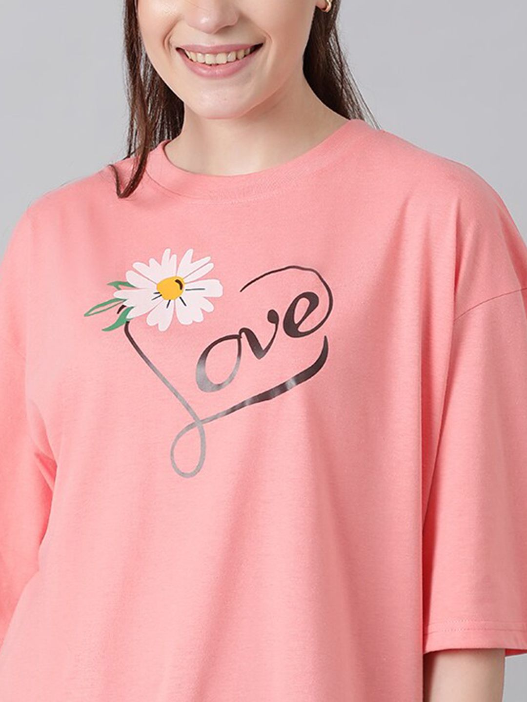 Kotty Typography Printed Oversized T-shirt