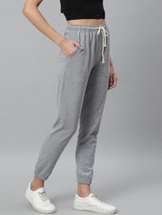 Kotty Women Grey Melange Solid Crop Straight Fit Joggers