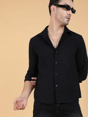 Kotty Men Relaxed Fit Spread Collar Textured Cotton Casual Shirt
