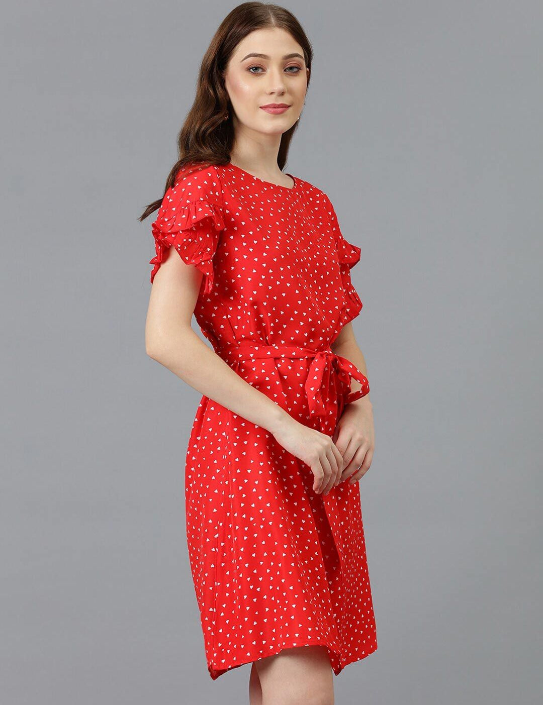 Kotty Printed Bell Sleeve Crepe A-Line Dress
