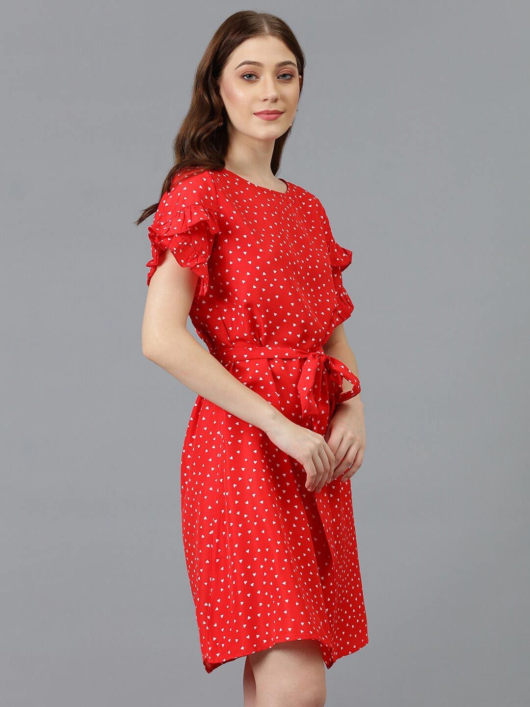 Kotty Printed Bell Sleeve Crepe A-Line Dress