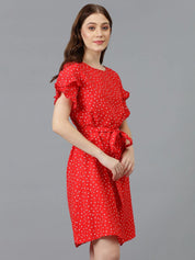 Kotty Printed Bell Sleeve Crepe A-Line Dress
