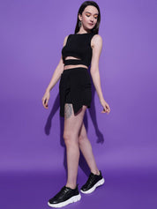 Kotty Black Round Neck Top with Skirt 