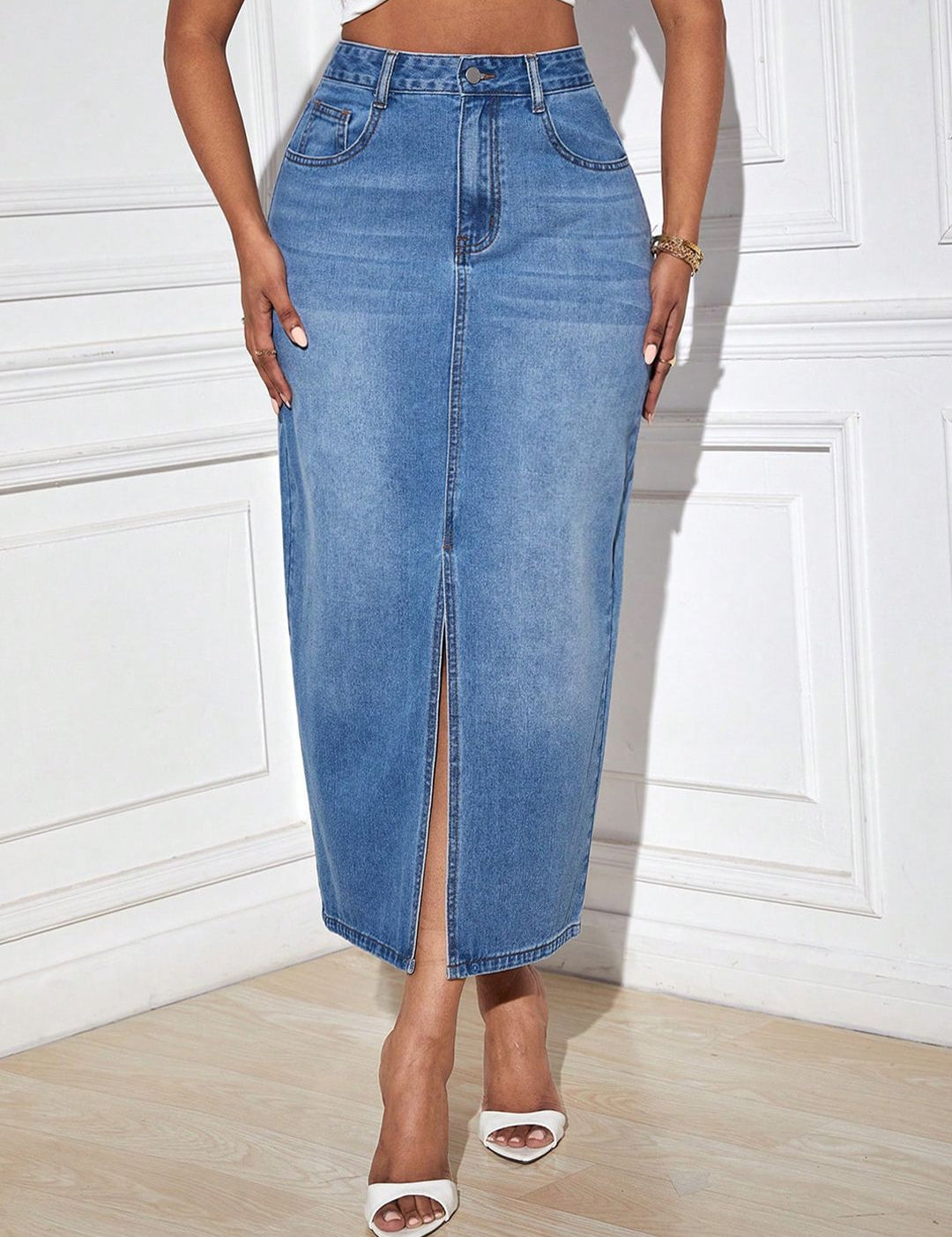 Kotty Straight Midi Denim Skirt