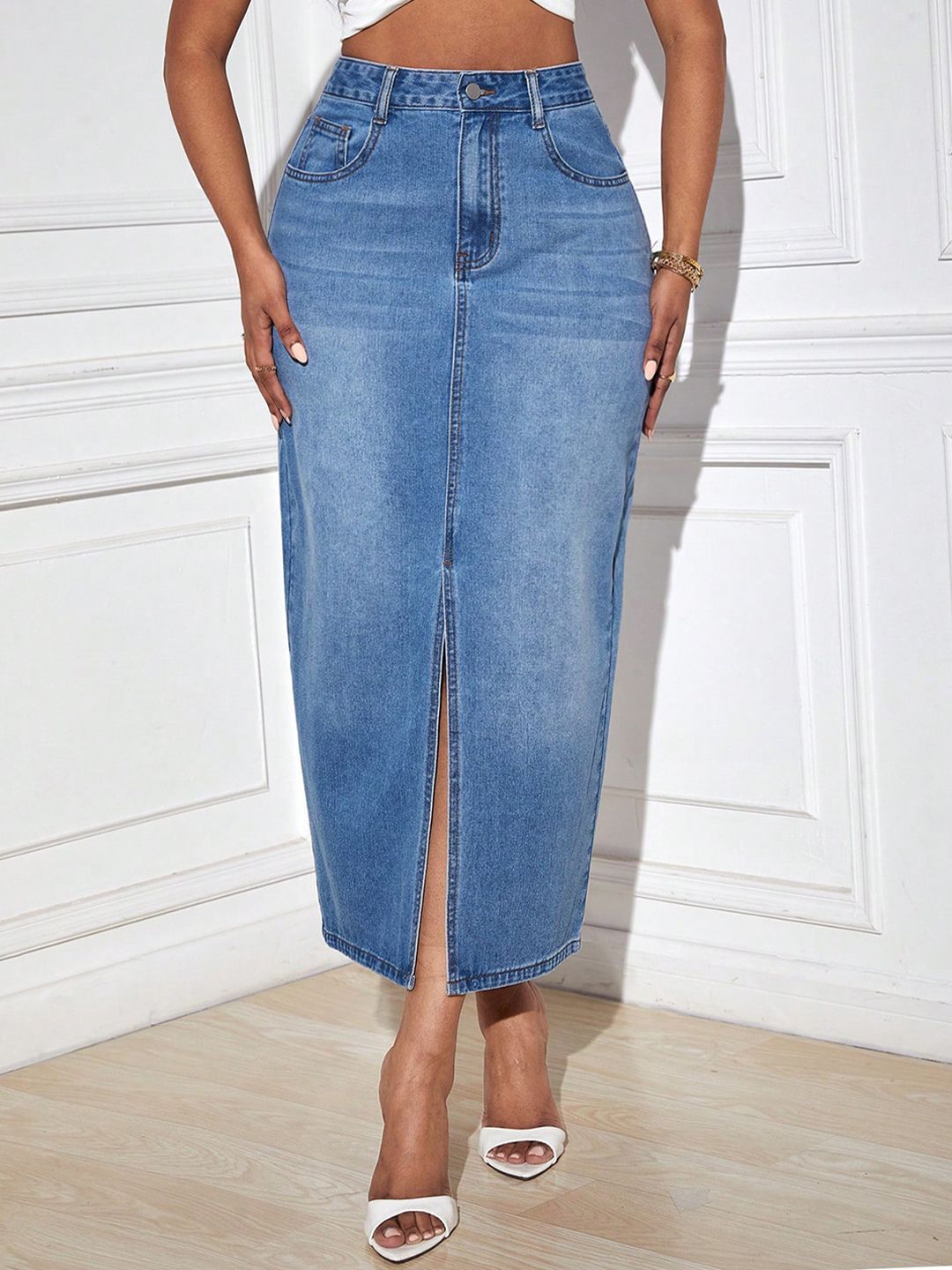 Kotty Straight Midi Denim Skirt