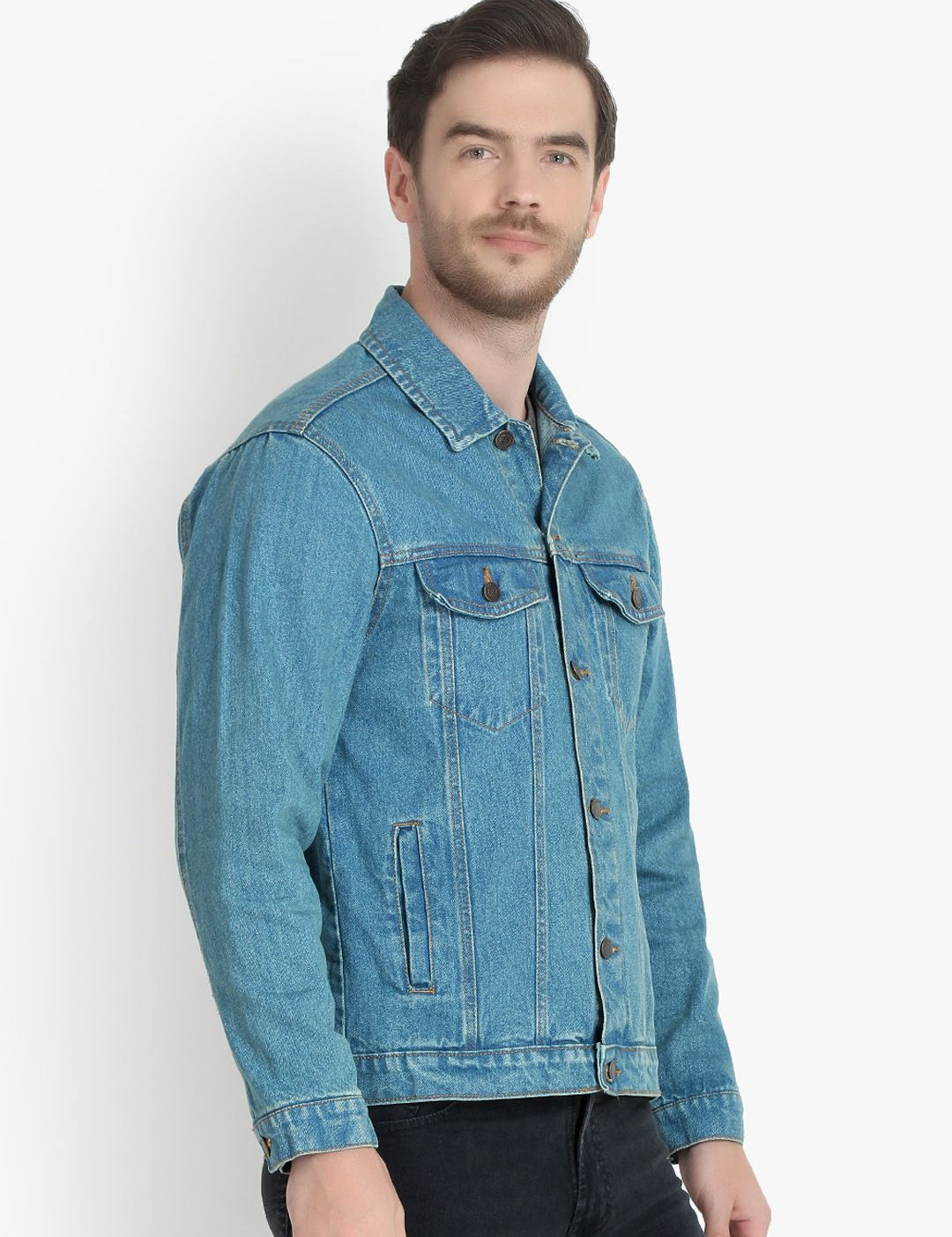 Kotty Men Blue Solid Denim Jacket