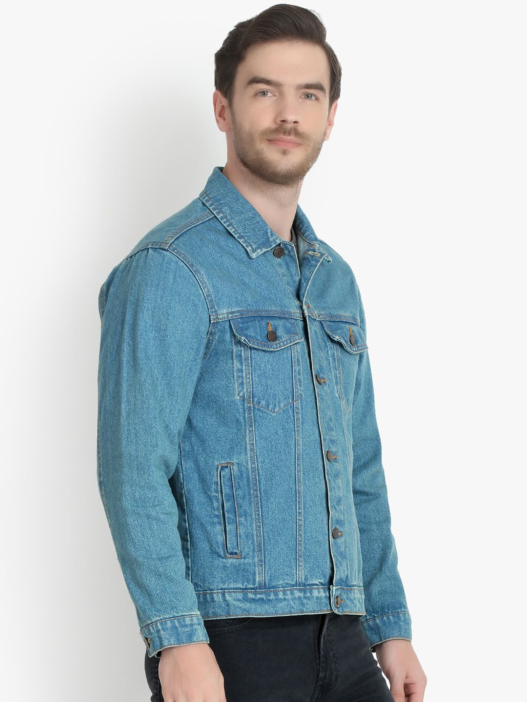 Kotty Men Blue Solid Denim Jacket