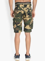 Kotty Men Yellow Printed Regular Fit Cargo Shorts