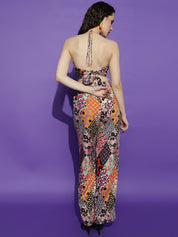 Kotty Black Floral Printed Halter Neck Sleeveless Top With Trousers 