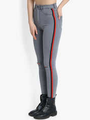 Kotty Women Grey Skinny Fit High-Rise Slash Knee Stretchable Jeans
