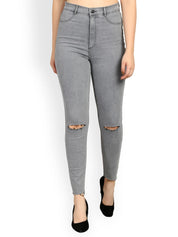 Kotty Women Grey Skinny Fit High-Rise Slash Knee Jeans