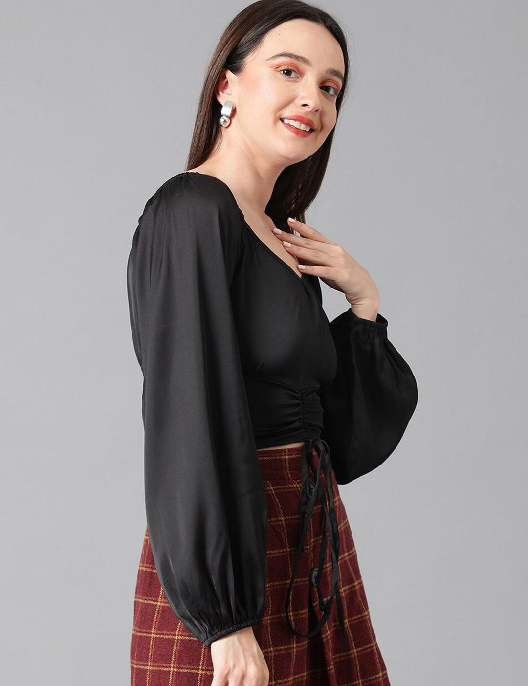 Kotty V-Neck Flared Sleeve Satin Top