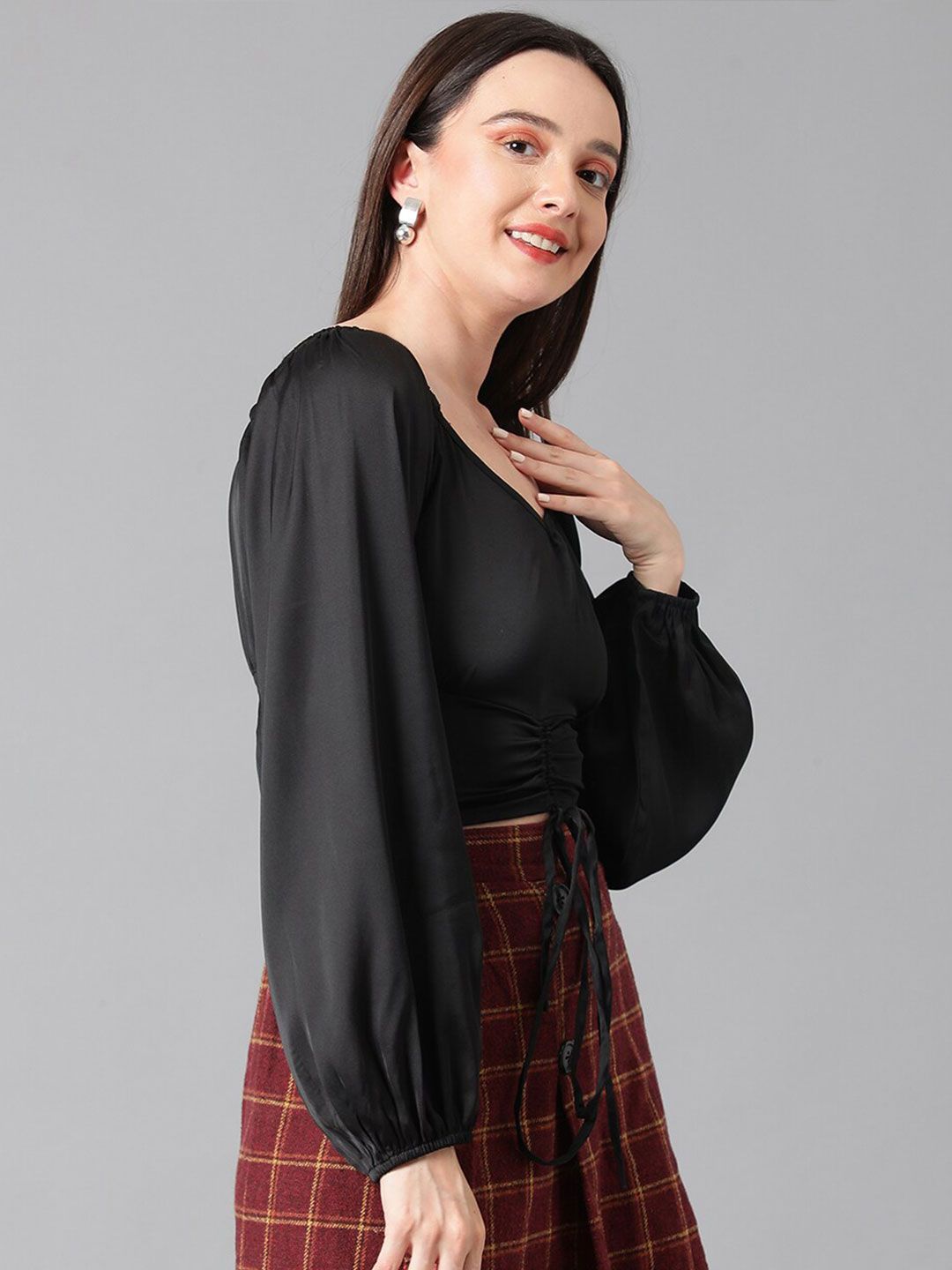 Kotty V-Neck Flared Sleeve Satin Top