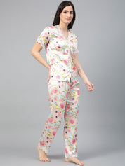 Kotty Floral Printed Satin Night Suit