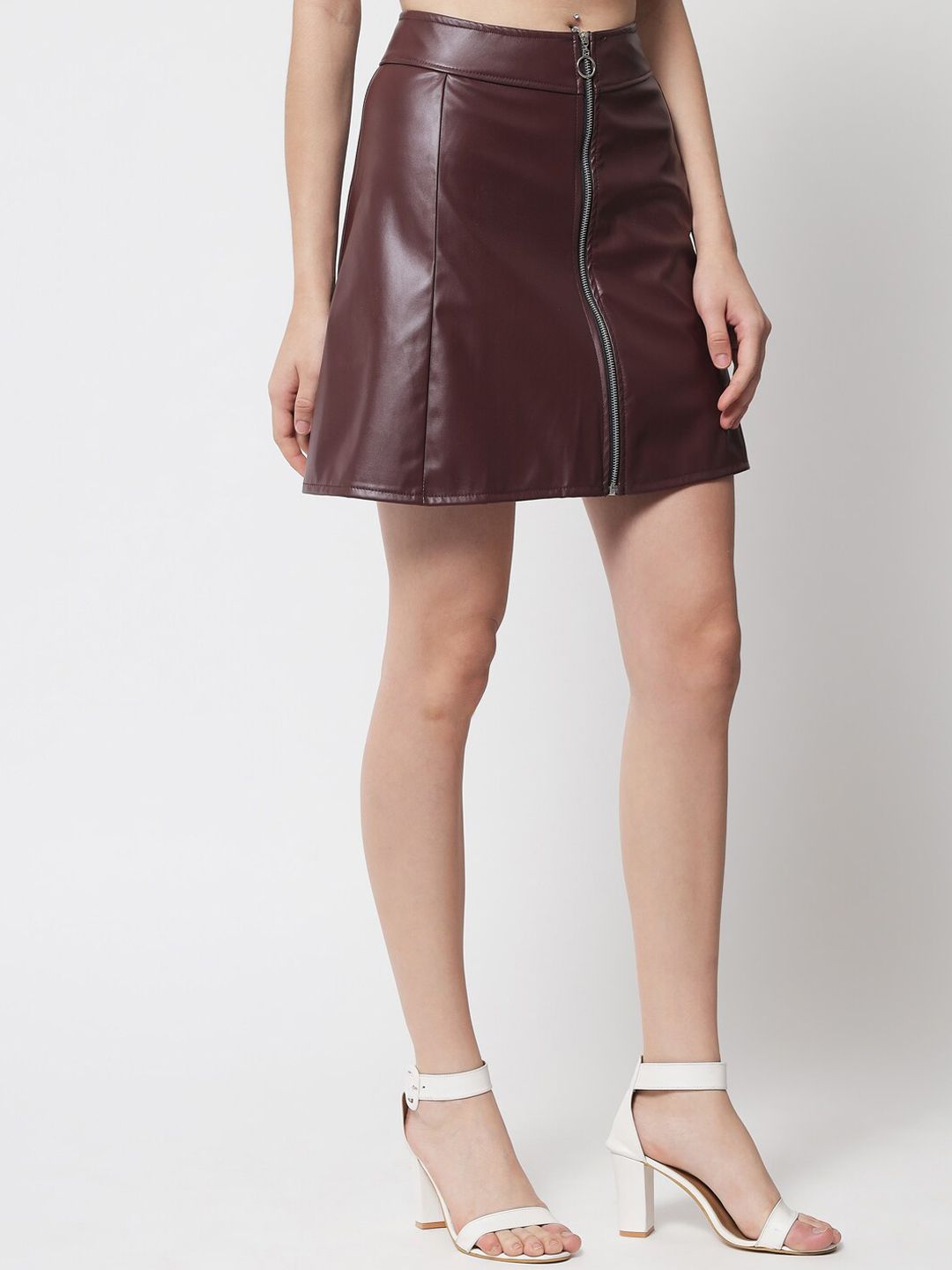 Kotty Women Brown Solid Above Knee Length A-Line Skirt