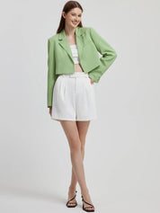 Kotty Green Crop Notched Lapel Collar Regular Fit Blazer
