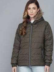 Kotty Women Olive Green Hooded Puffer Jacket
