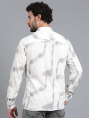 Kotty White & Grey Tie and Dye Spread Collar Relaxed Fit Casual Shirt