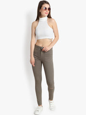 Kotty Women Taupe Skinny Fit High-Rise Slash Knee Jeans