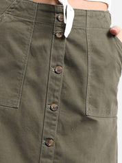 Kotty Women Olive Green Solid Midi A-Line Skirt