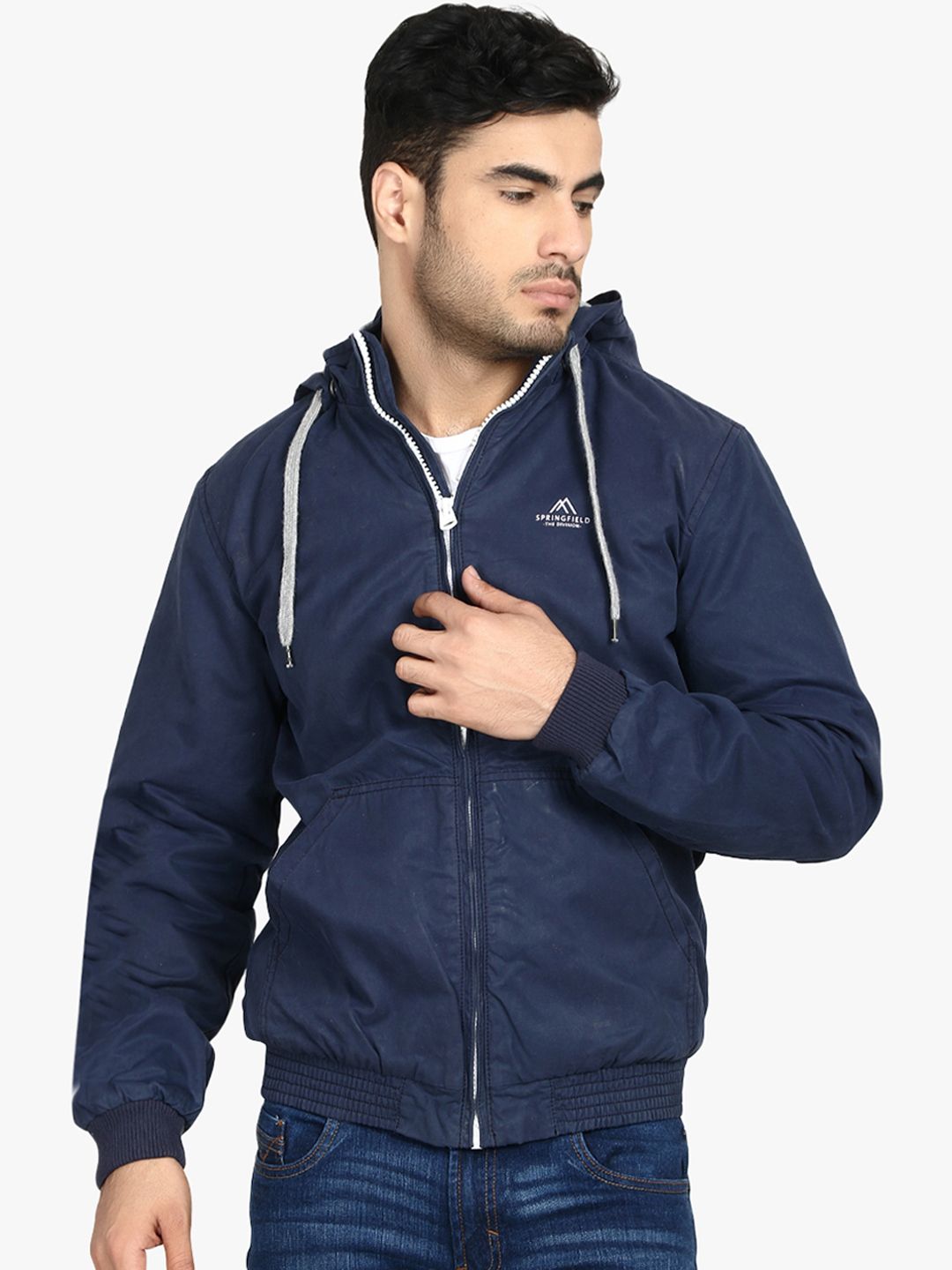 Kotty Men Blue Solid Hooded Sweatshirt