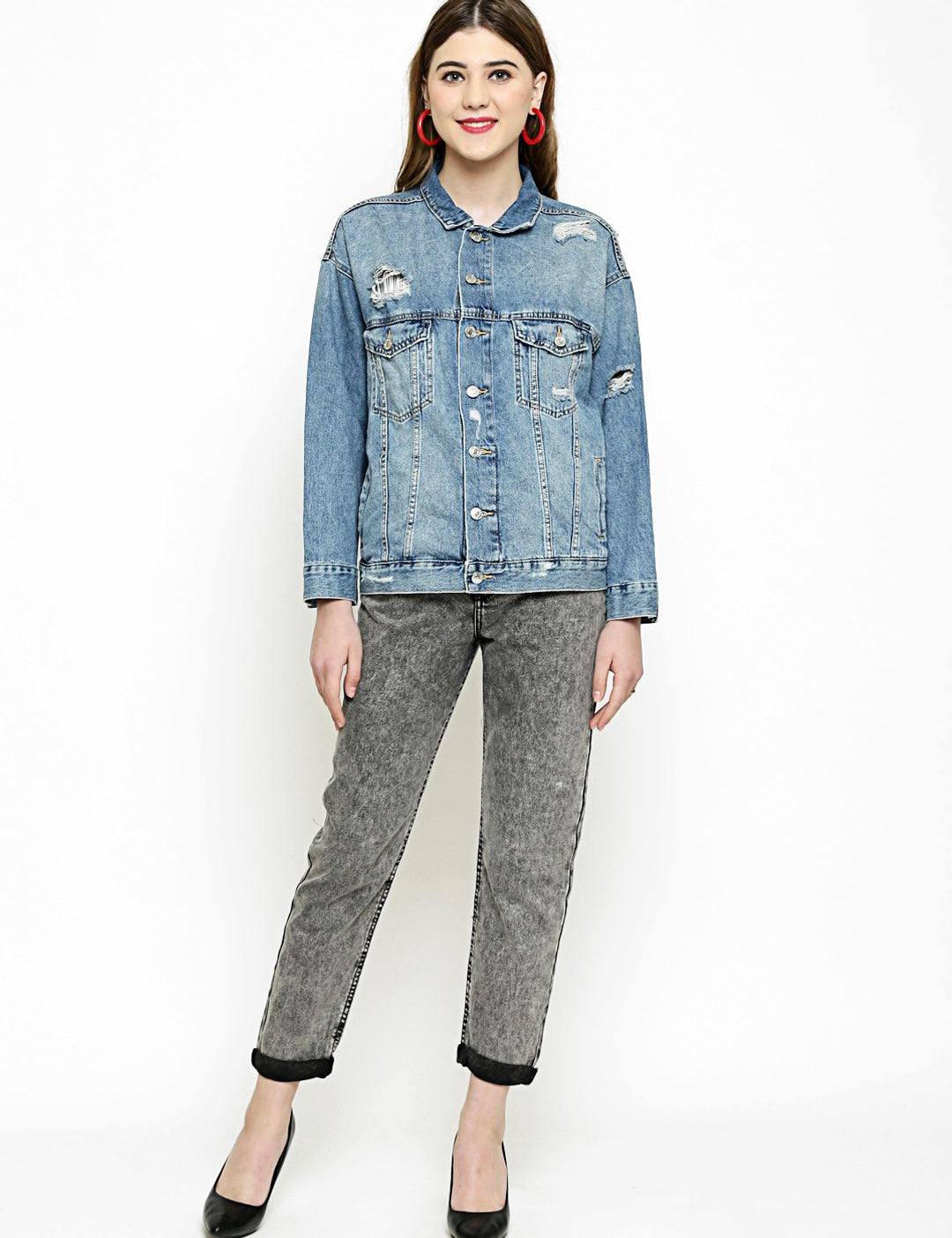 Kotty Women Grey Boyfriend Fit High-Rise Clean Look Jeans