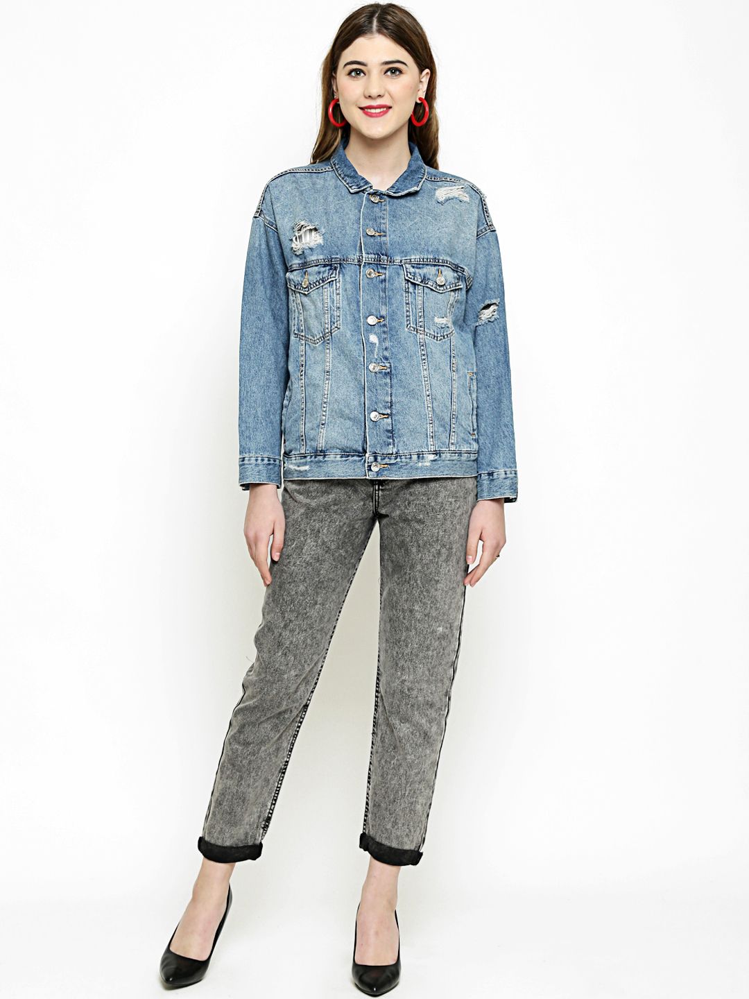 Kotty Women Grey Boyfriend Fit High-Rise Clean Look Jeans