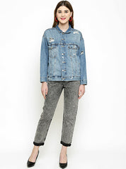 Kotty Women Grey Boyfriend Fit High-Rise Clean Look Jeans