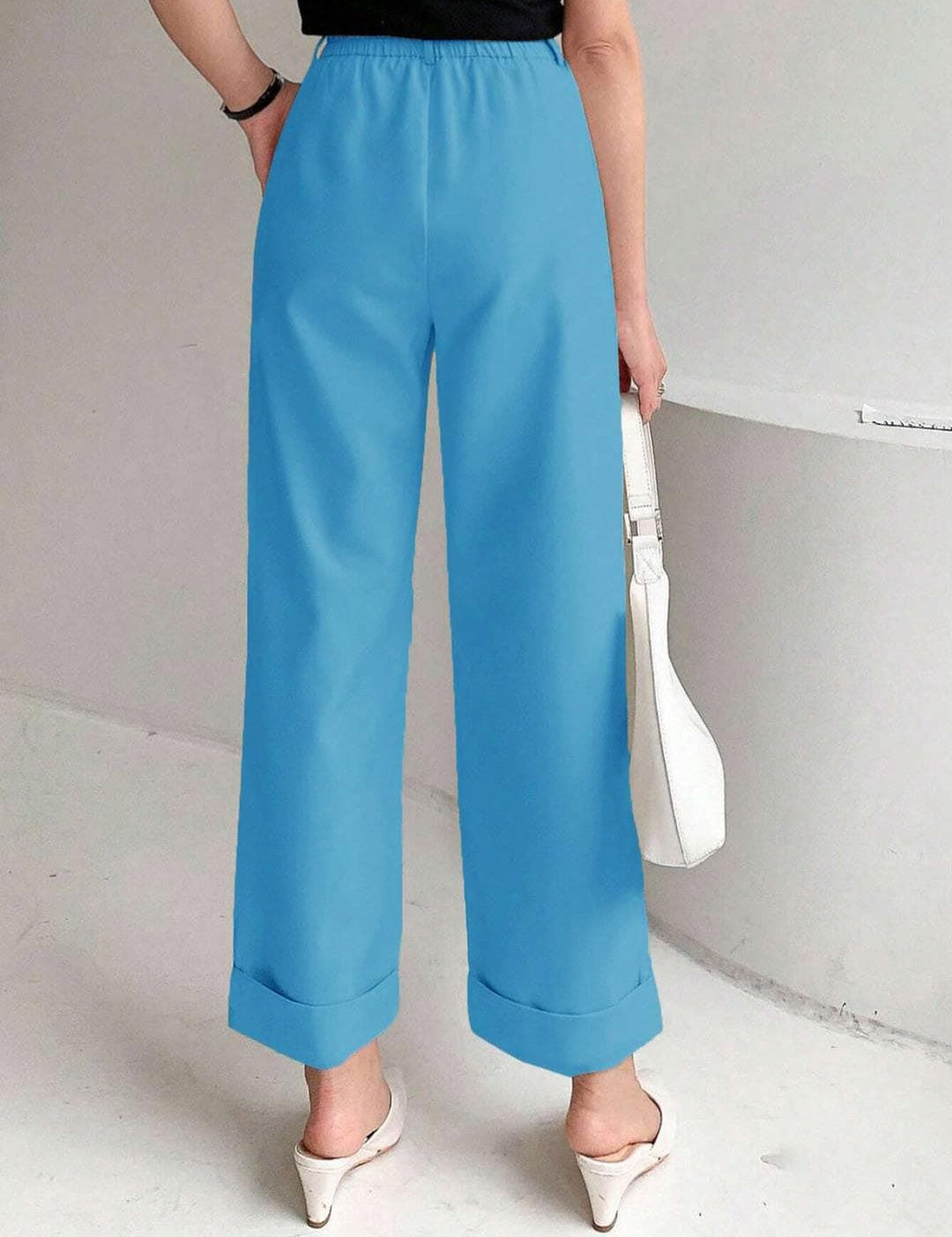 KOTTY BIZwear Women Relaxed Straight Leg Straight Fit High-Rise Cotton Pleated Trousers