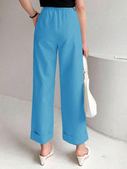 KOTTY BIZwear Women Relaxed Straight Leg Straight Fit High-Rise Cotton Pleated Trousers