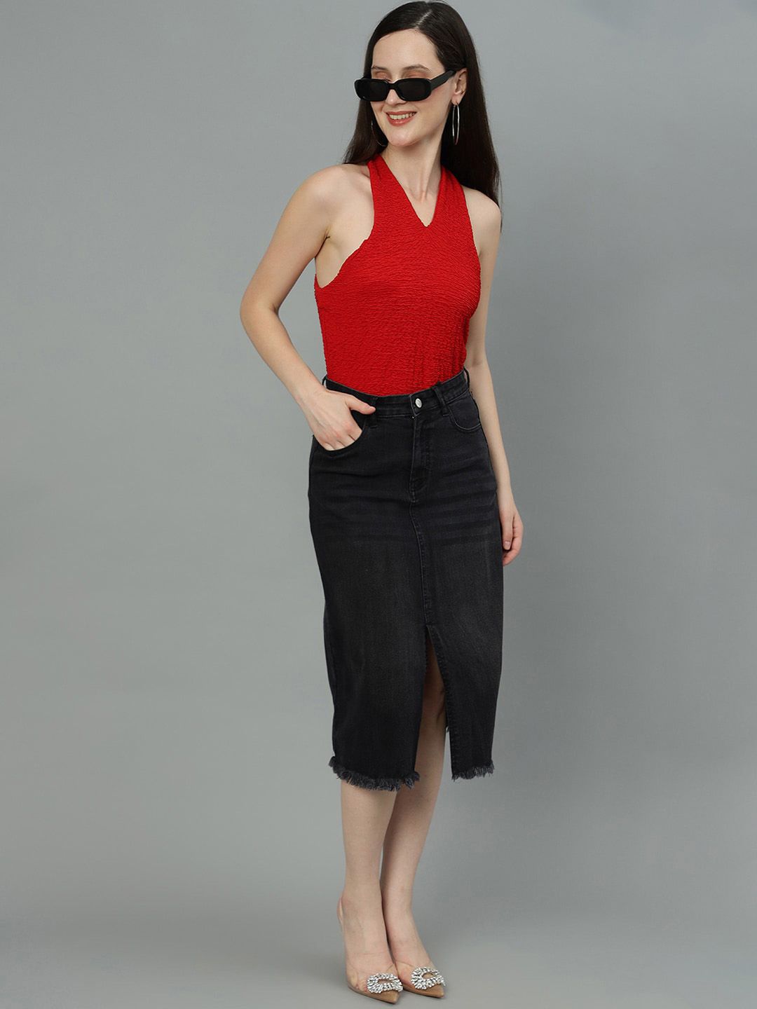 Kotty Cotton Straight Midi Skirt