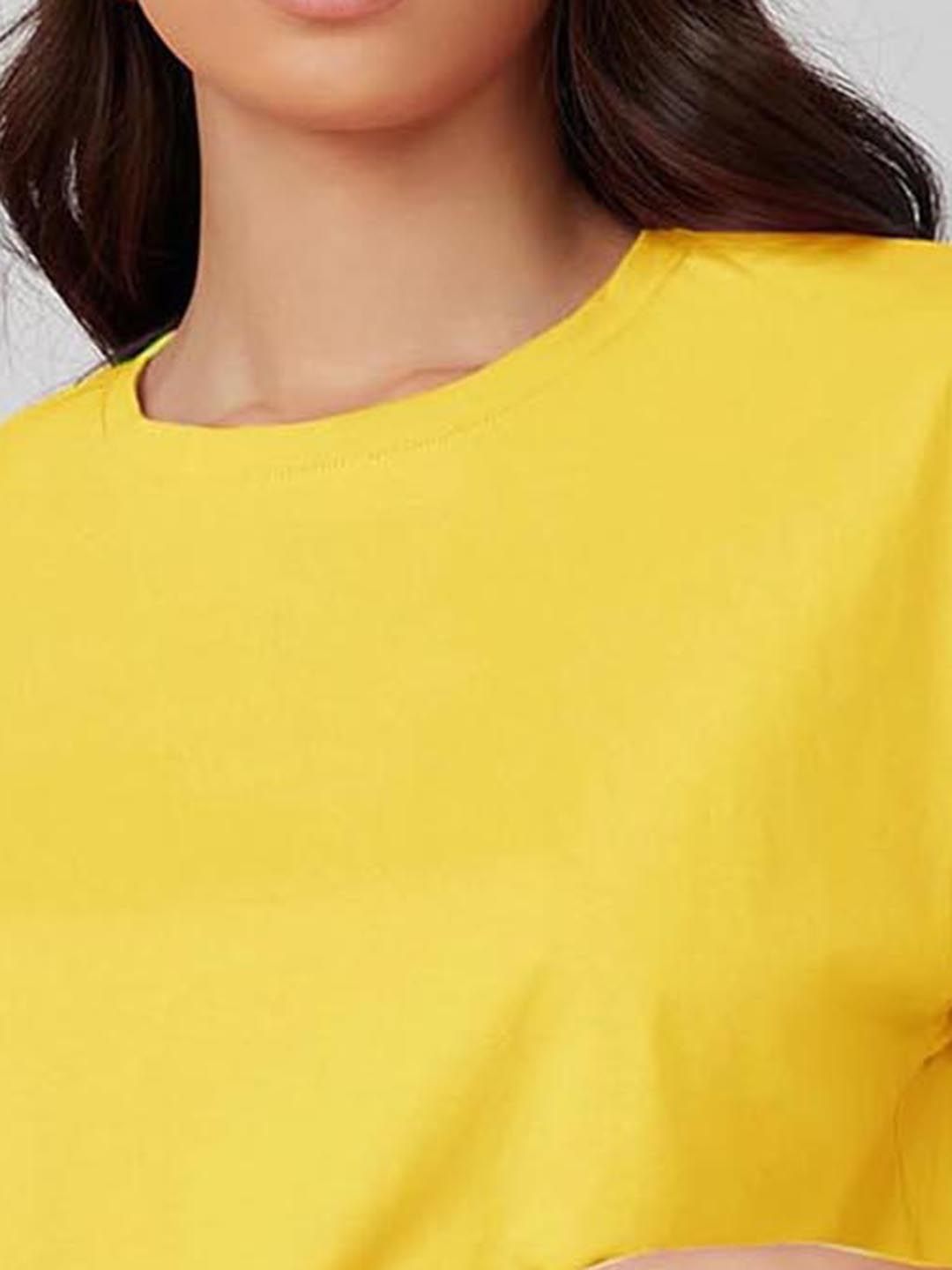 Kotty Round Neck Drop-Shoulder Sleeves Oversized Crop T-shirt 