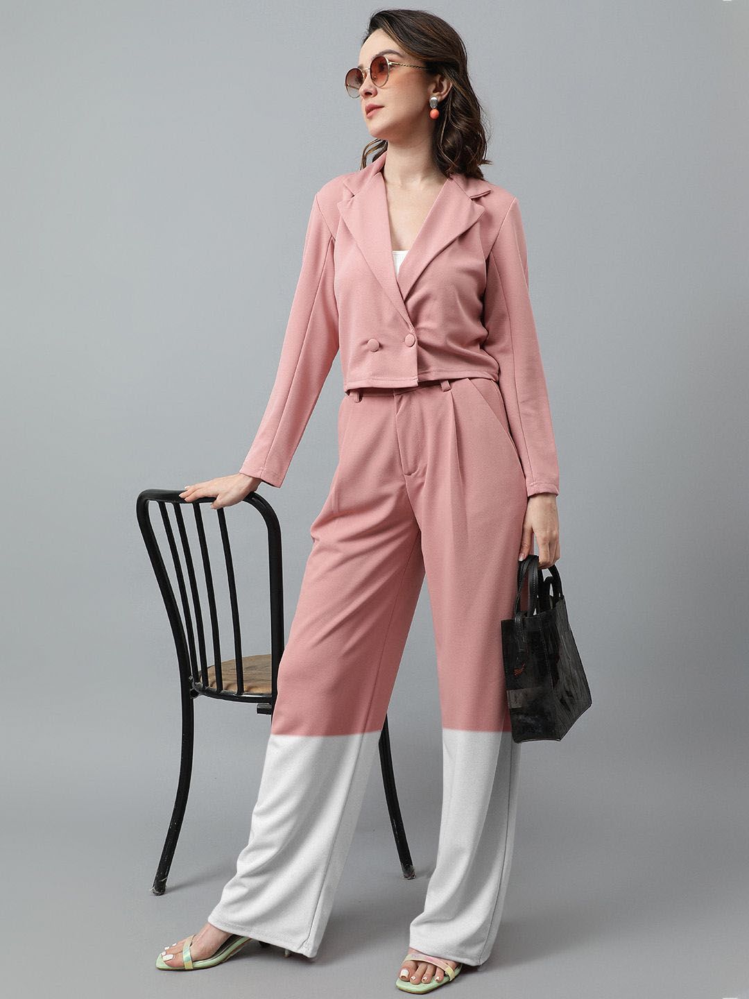 Kotty Women Colourblocked High-Rise Easy Wash Trousers