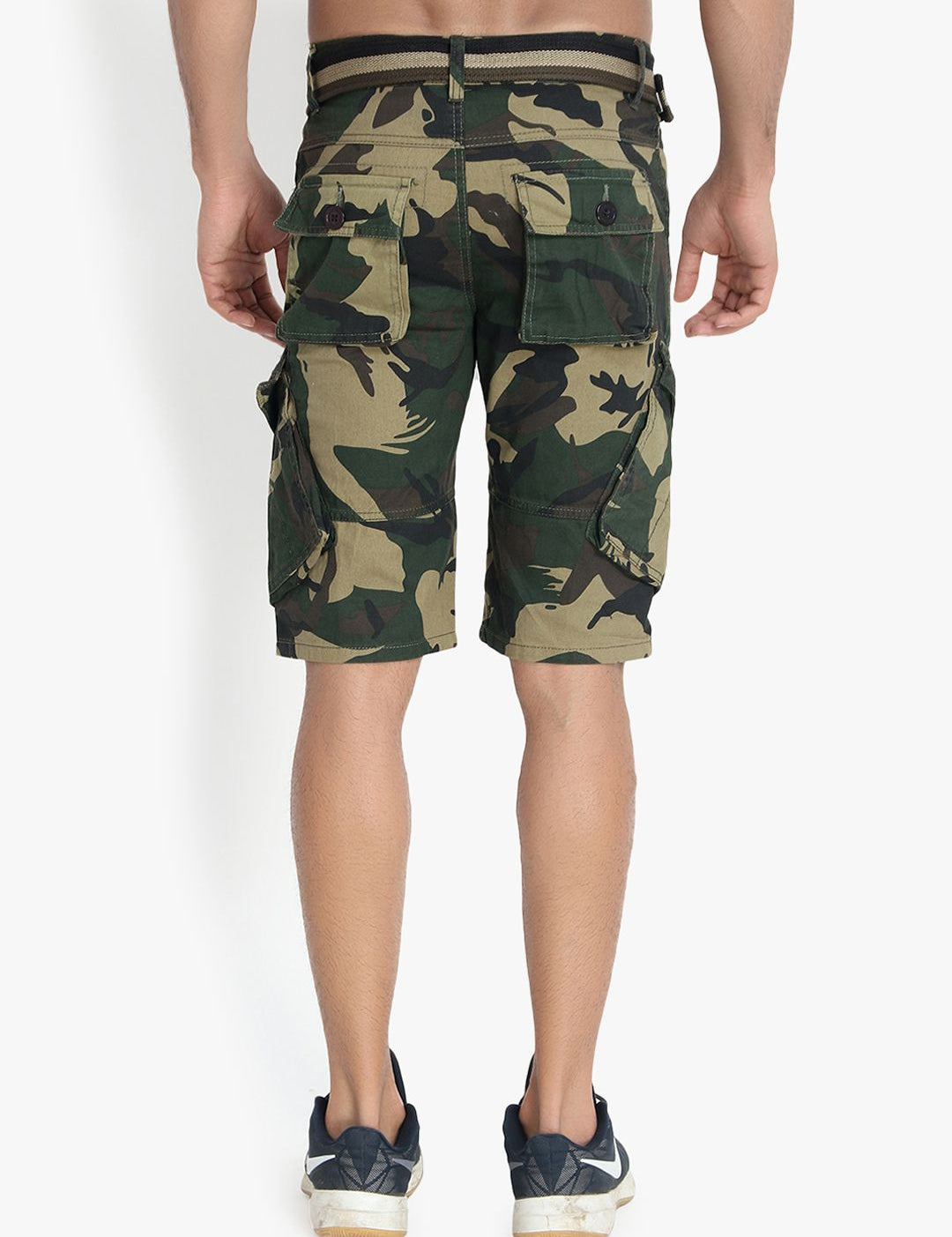 Kotty Men Olive Green & Beige Printed Regular Fit Cargo Shorts