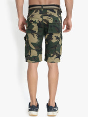 Kotty Men Olive Green & Beige Printed Regular Fit Cargo Shorts