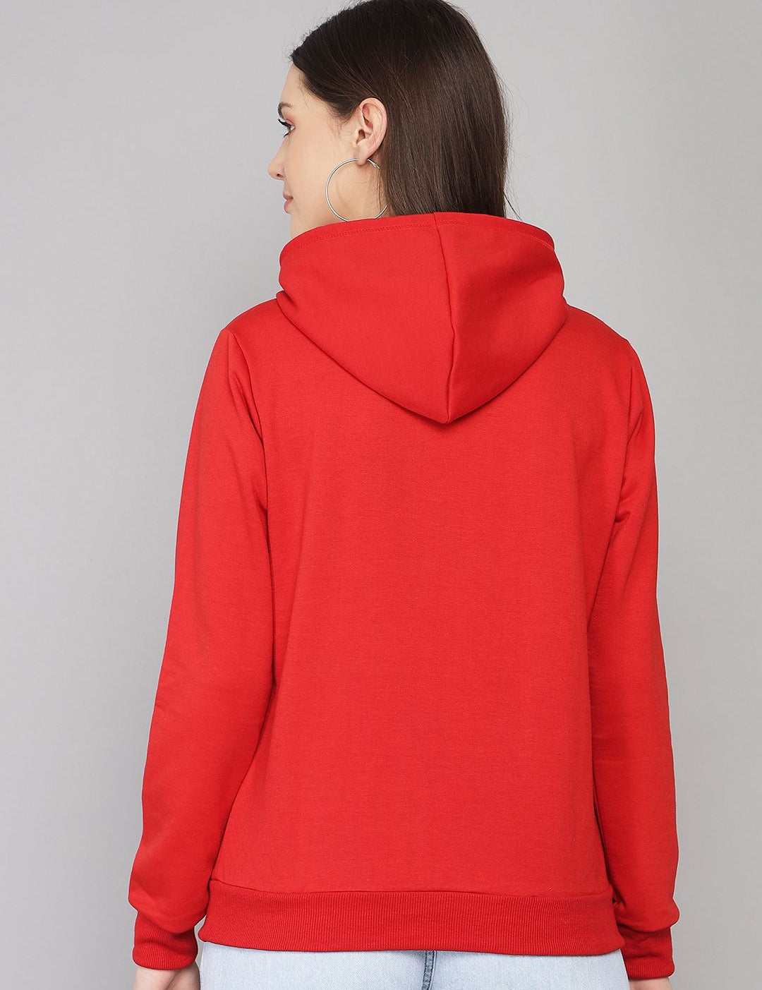 Kotty Women Red Printed Hooded Fleece Sweatshirt
