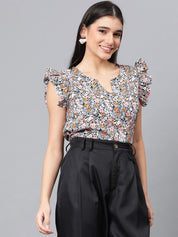 Kotty Floral Printed Sleeveless Round Neck Top