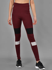 Kotty Women Maroon & Grey Colourblocked Training Or Gym Tights