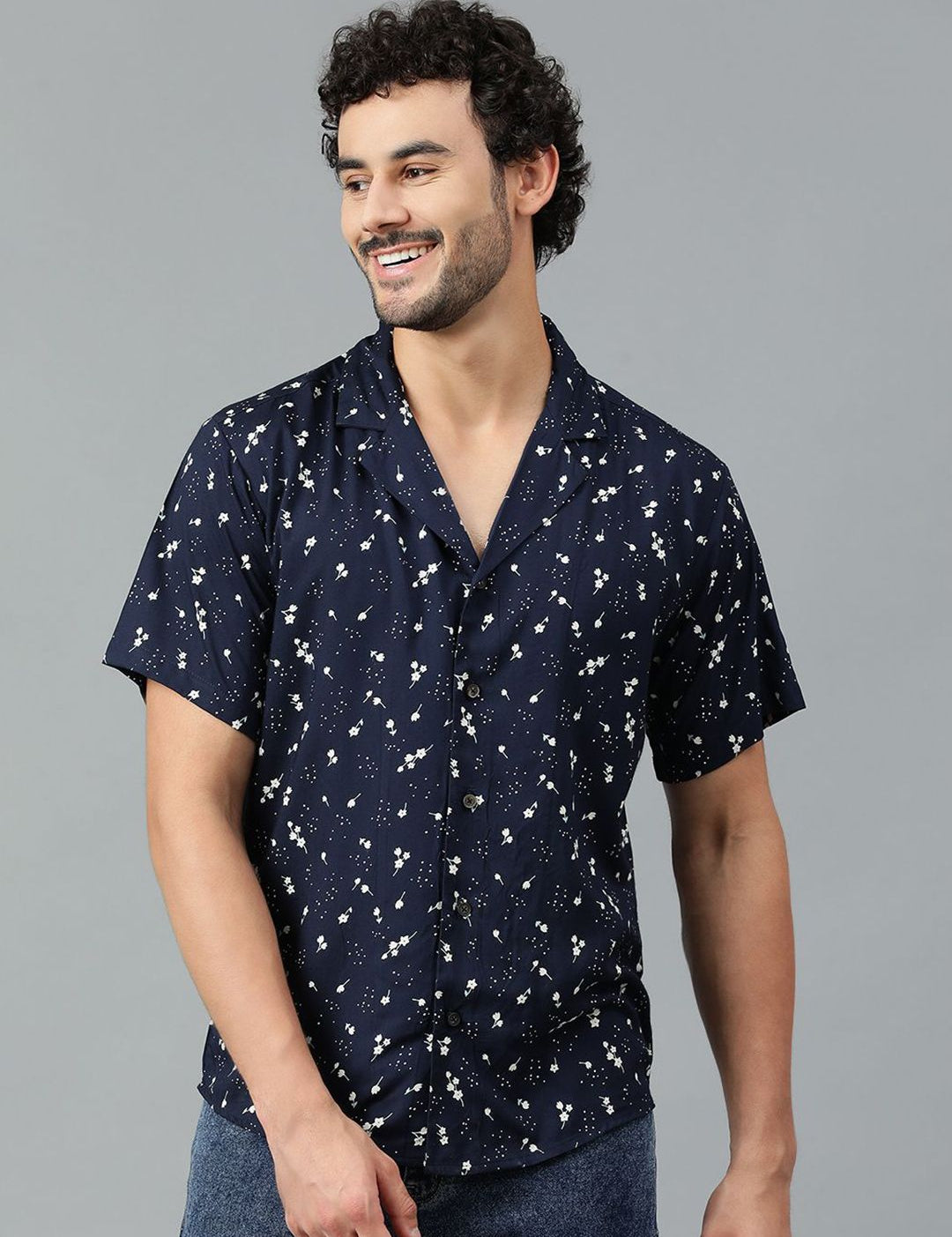 Kotty Men Cuban Collar Floral Printed Casual Shirt