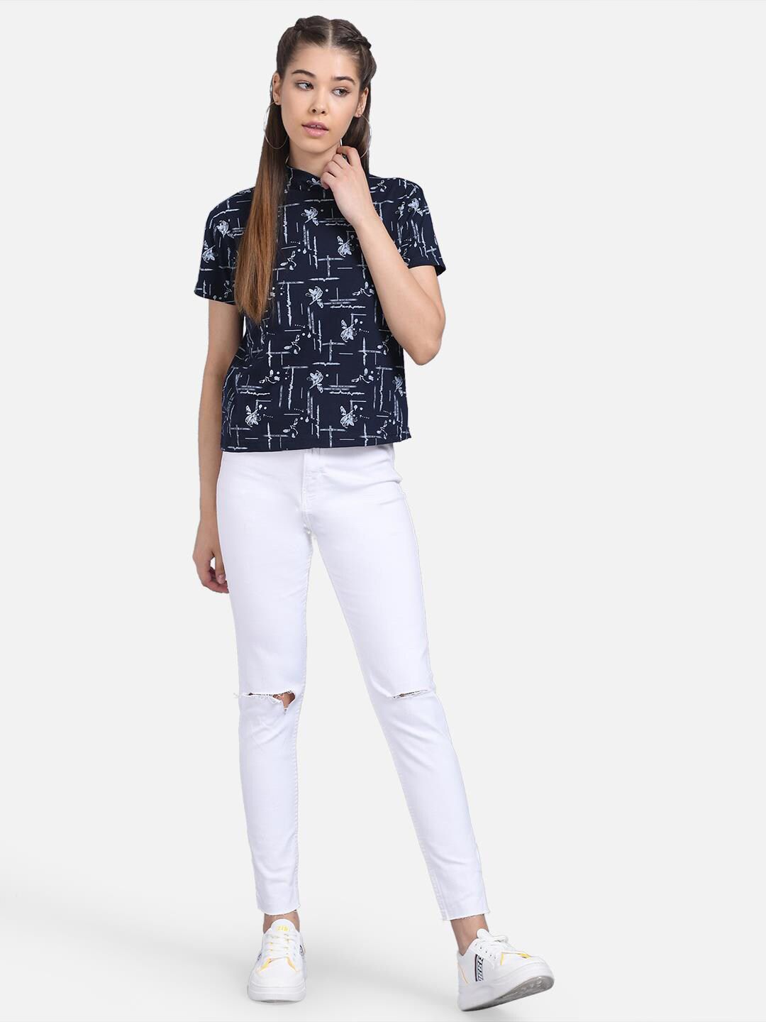 Kotty Floral Printed Pure Cotton High Neck Top